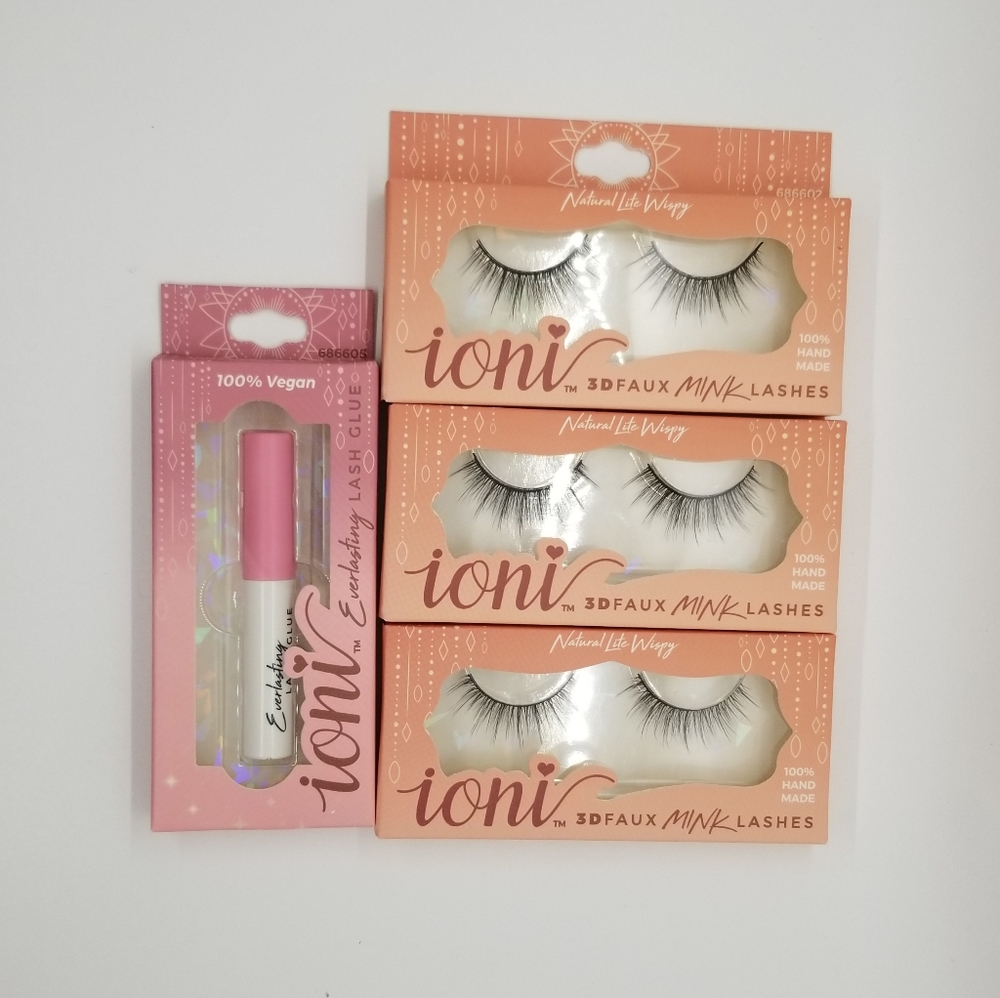 Ioni 3D Natural Lite Wispy Faux Mink Eyelashes and Lash Glue